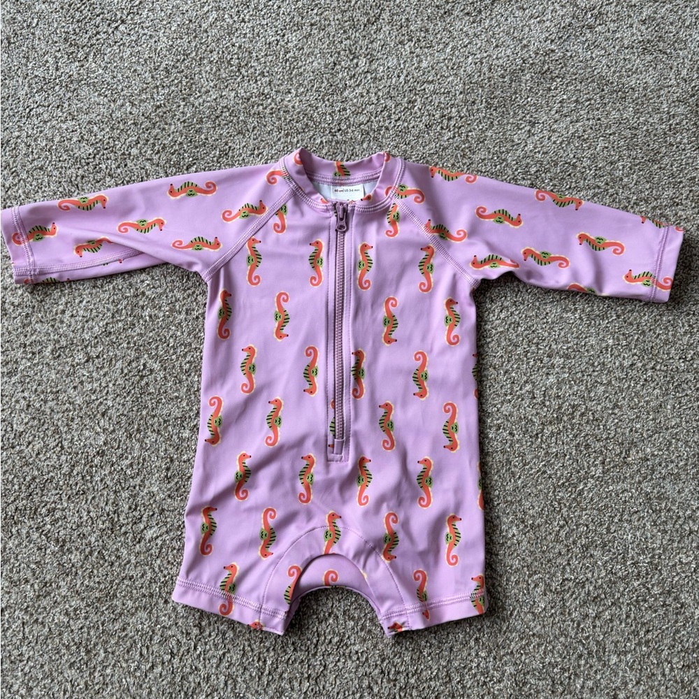 Hanna Andersson baby rashguard/swimsuit- lilac Seahorse, size 3-6 months